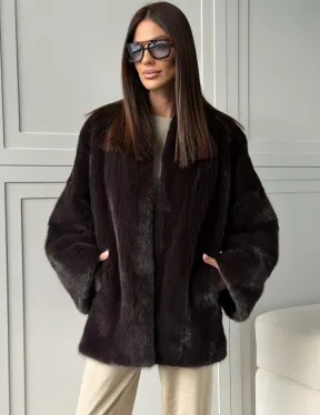 Женский норковый полушубок с V - образным воротником