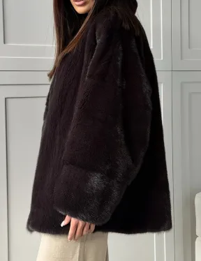 Женский норковый полушубок с V - образным воротником