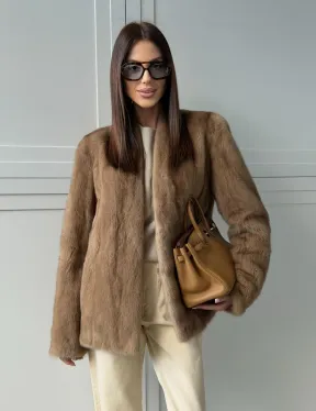 Женский норковый полушубок пастель