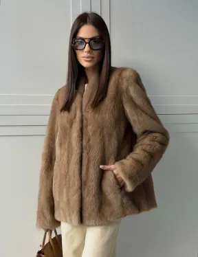 Женский норковый полушубок пастель