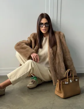 Женский норковый полушубок пастель