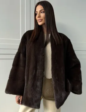 Меховой жакет из норки V- образный воротник