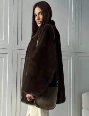 Меховой жакет из норки V- образный воротник