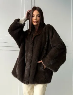 Меховой жакет из норки V- образный воротник