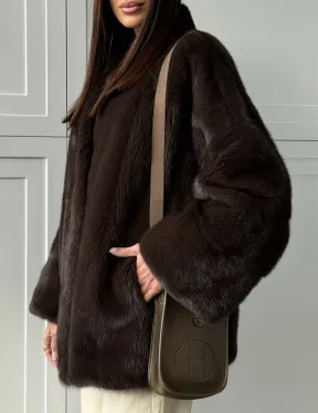 Меховой жакет из норки V- образный воротник