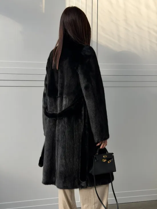 Черная норковая шуба - воротник стойка