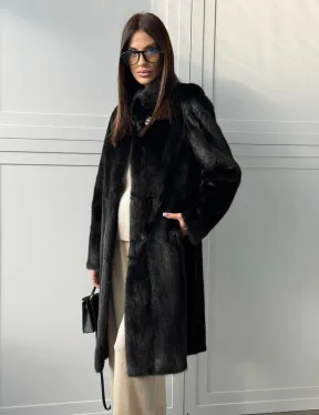 Черная норковая шуба - воротник стойка