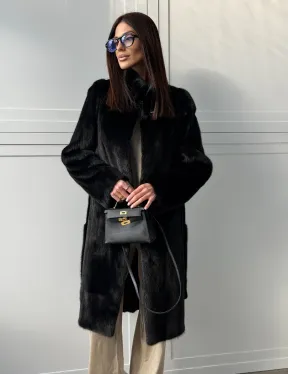 Черная норковая шуба - воротник стойка