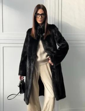 Черная норковая шуба - воротник стойка