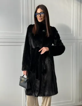Черная норковая шуба - воротник стойка