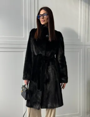 Черная норковая шуба - воротник стойка