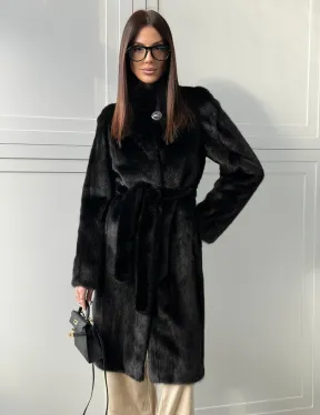 Черная норковая шуба - воротник стойка