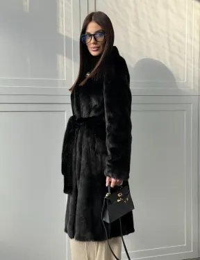 Черная норковая шуба - воротник стойка