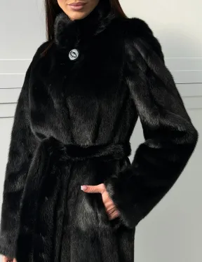 Черная норковая шуба - воротник стойка