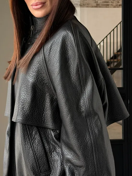 Черная весенняя куртка из кожи Joombo