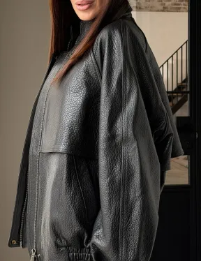 Черная весенняя куртка из кожи Joombo