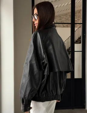 Черная весенняя куртка из кожи Joombo