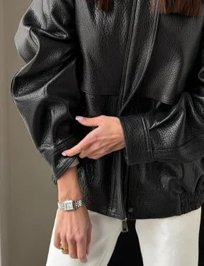 Черная весенняя куртка из кожи Joombo