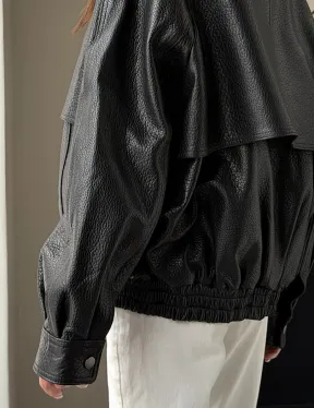 Черная весенняя куртка из кожи Joombo