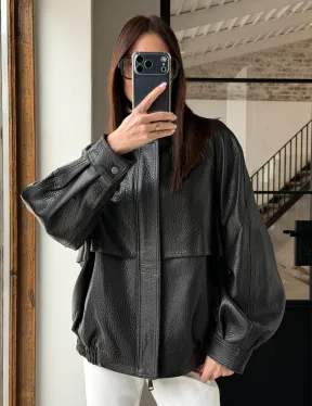 Черная весенняя куртка из кожи Joombo