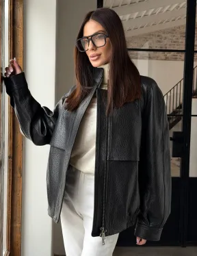 Черная весенняя куртка из кожи Joombo