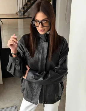 Черная весенняя куртка из кожи Joombo