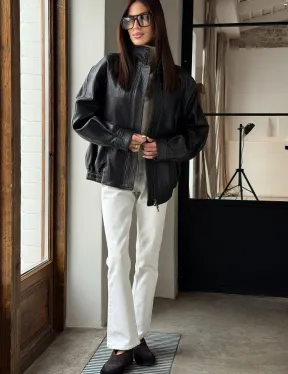 Черная весенняя куртка из кожи Joombo