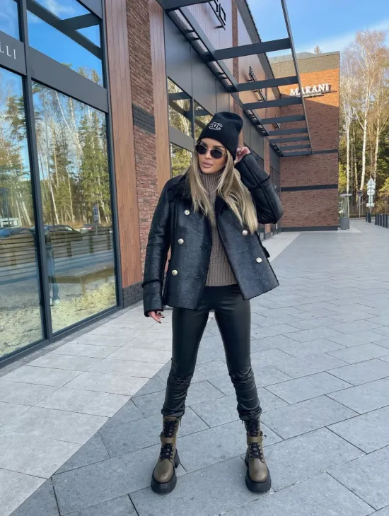 Дубленка из натуральной овчины в стиле милитари