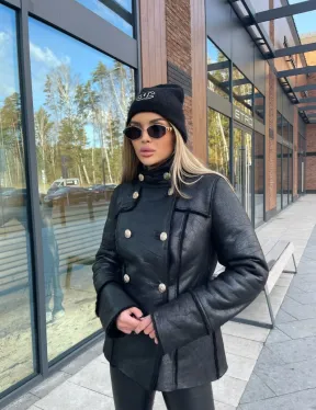 Дубленка из натуральной овчины в стиле милитари