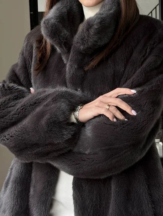 Меховой норковый жакет (серый)