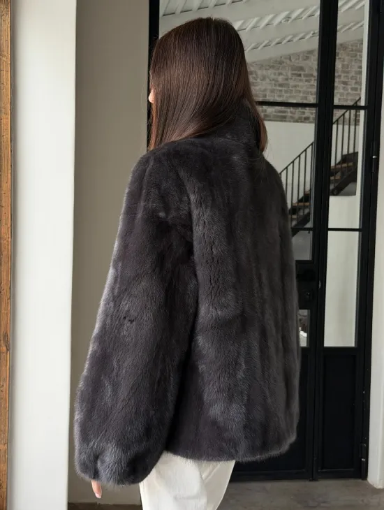 Меховой норковый жакет (серый)