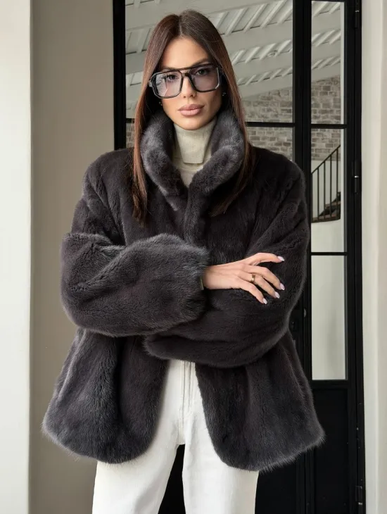 Меховой норковый жакет (серый)