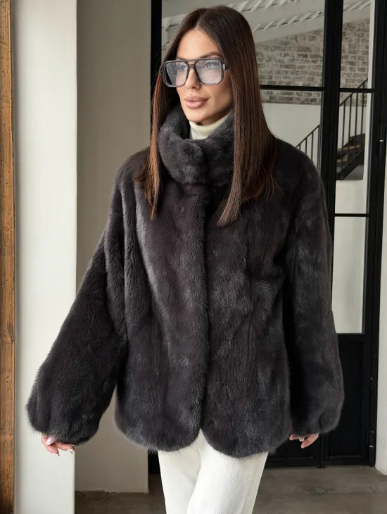 Меховой норковый жакет (серый)