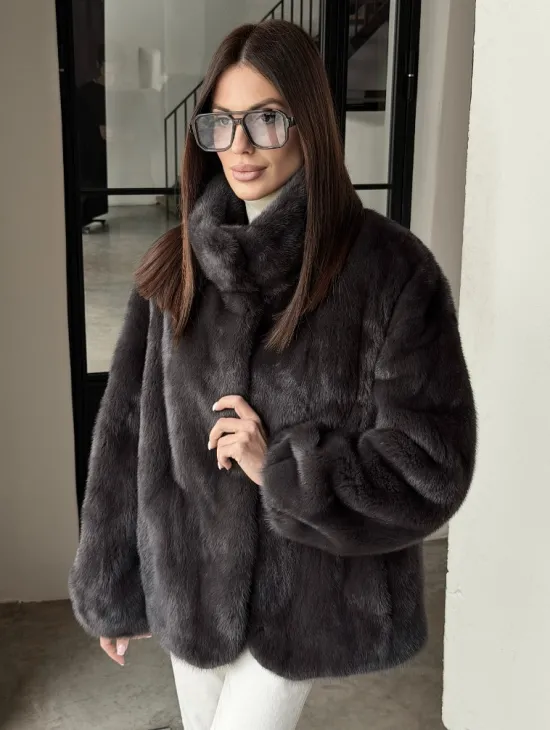Меховой норковый жакет (серый)