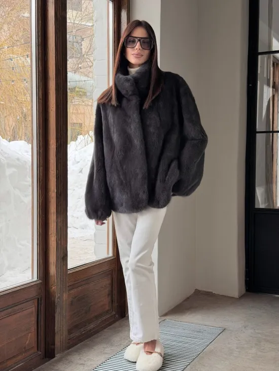 Меховой норковый жакет (серый)