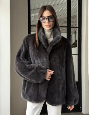 Меховой норковый жакет (серый)