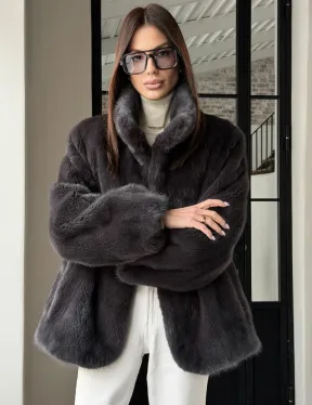 Меховой норковый жакет (серый)