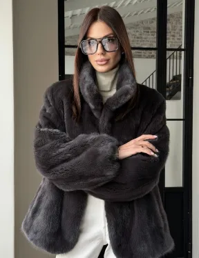 Меховой норковый жакет (серый)