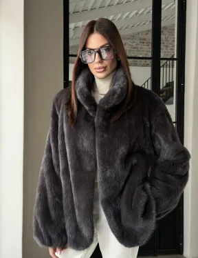 Меховой норковый жакет (серый)