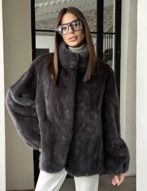 Меховой норковый жакет (серый)