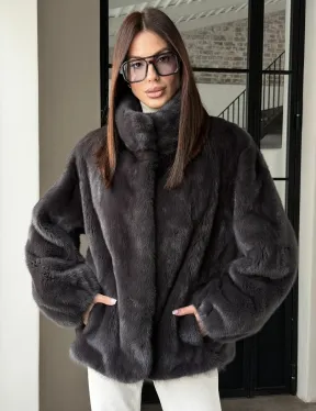 Меховой норковый жакет (серый)