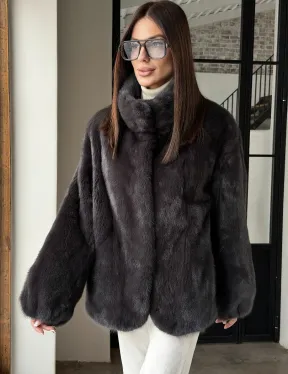 Меховой норковый жакет (серый)