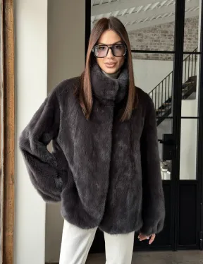 Меховой норковый жакет (серый)