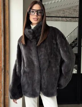 Меховой норковый жакет (серый)