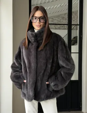 Меховой норковый жакет (серый)
