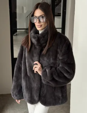 Меховой норковый жакет (серый)