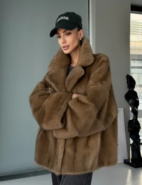 Женский норковый полушубок - английский воротник - фото 19