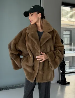 Женский норковый полушубок - английский воротник - фото 12