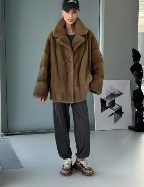 Женский норковый полушубок - английский воротник - фото 6