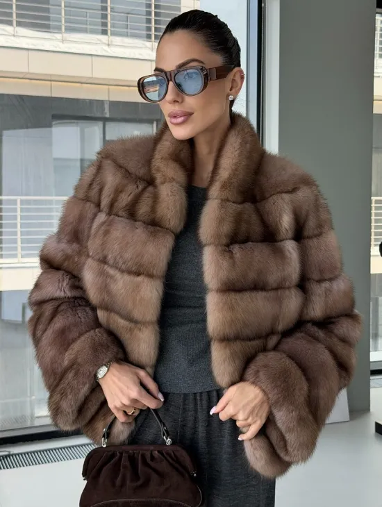 Полушубок из соболя «Тортора Графит» - фото 0